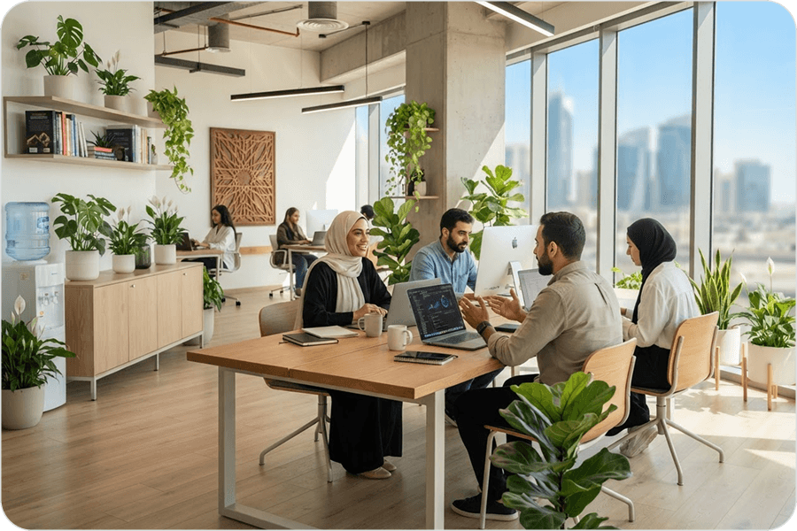 The Makateep team working together in a bright office